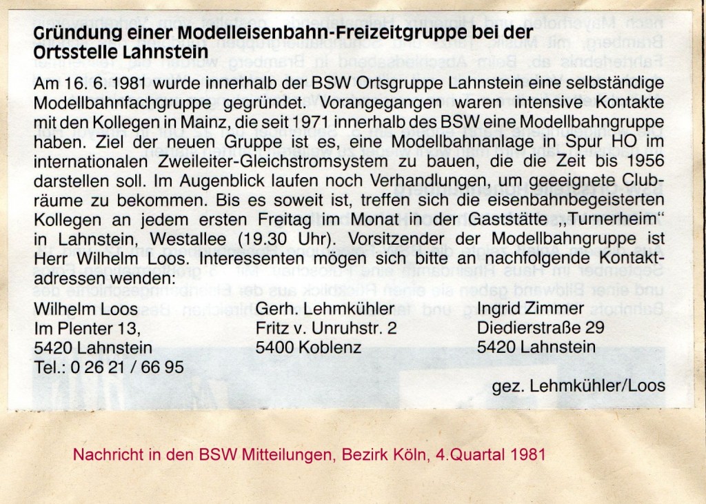 MEC Lahnstein-Koblenz- Gründungsmitteilung